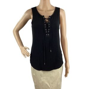 White House Black Market Lace-Up Tank Top Black Size S